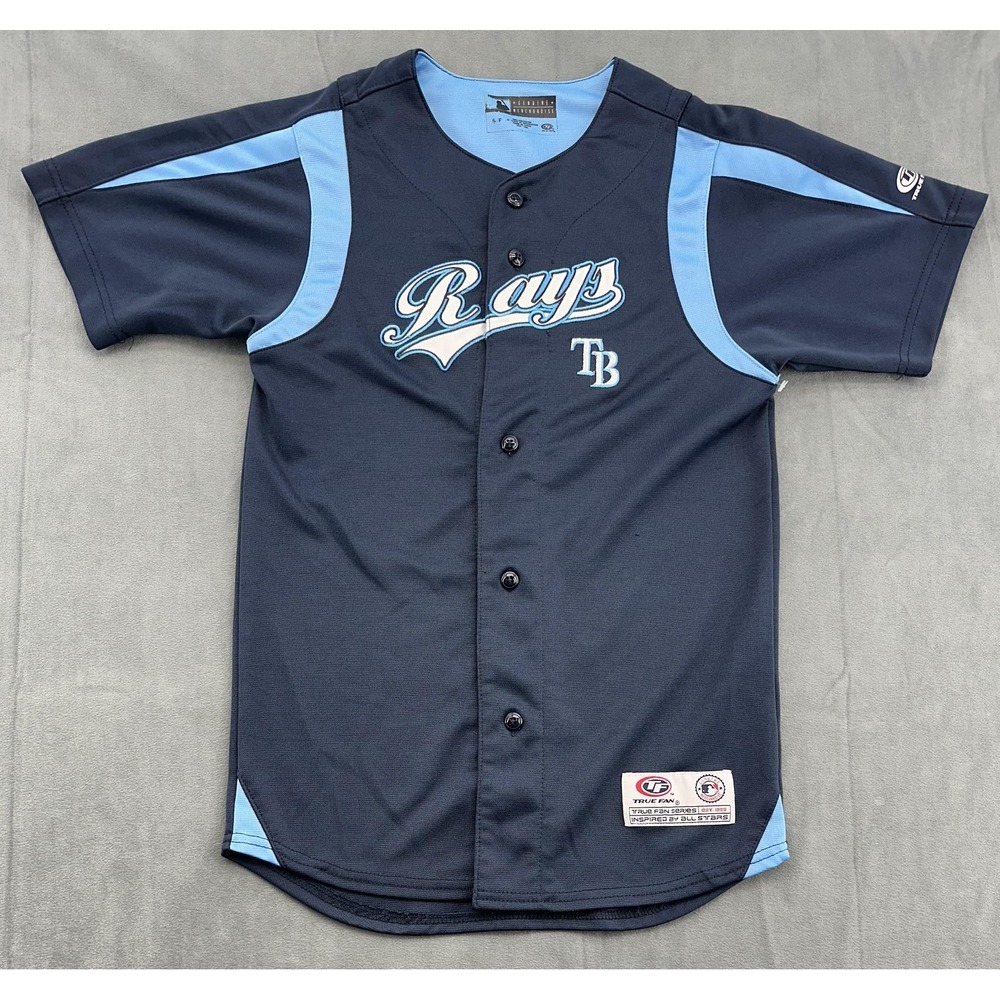 Tampa Bay Rays Jersey Shirt Kids Small Blue MLB Baseball True Fan Polyester TB